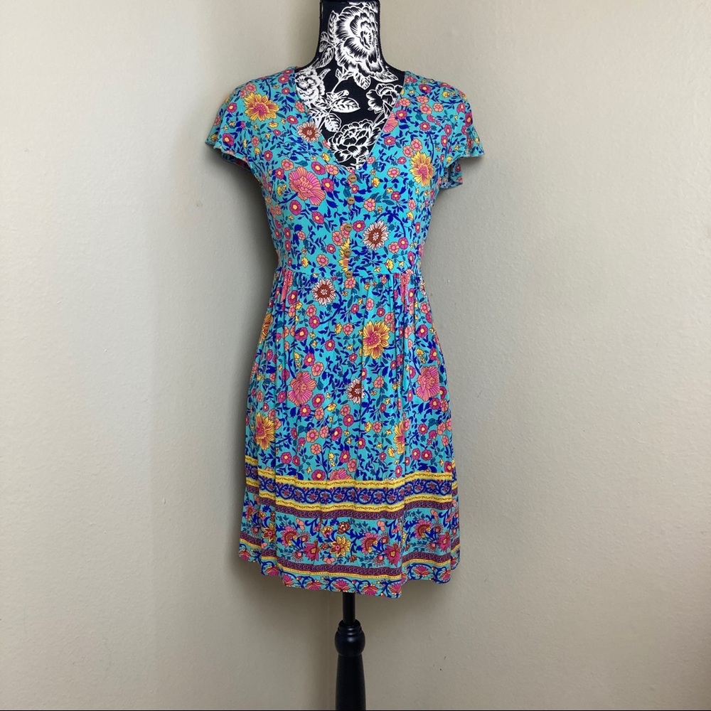 EUC Bohemian Floral Print Aqua Dress